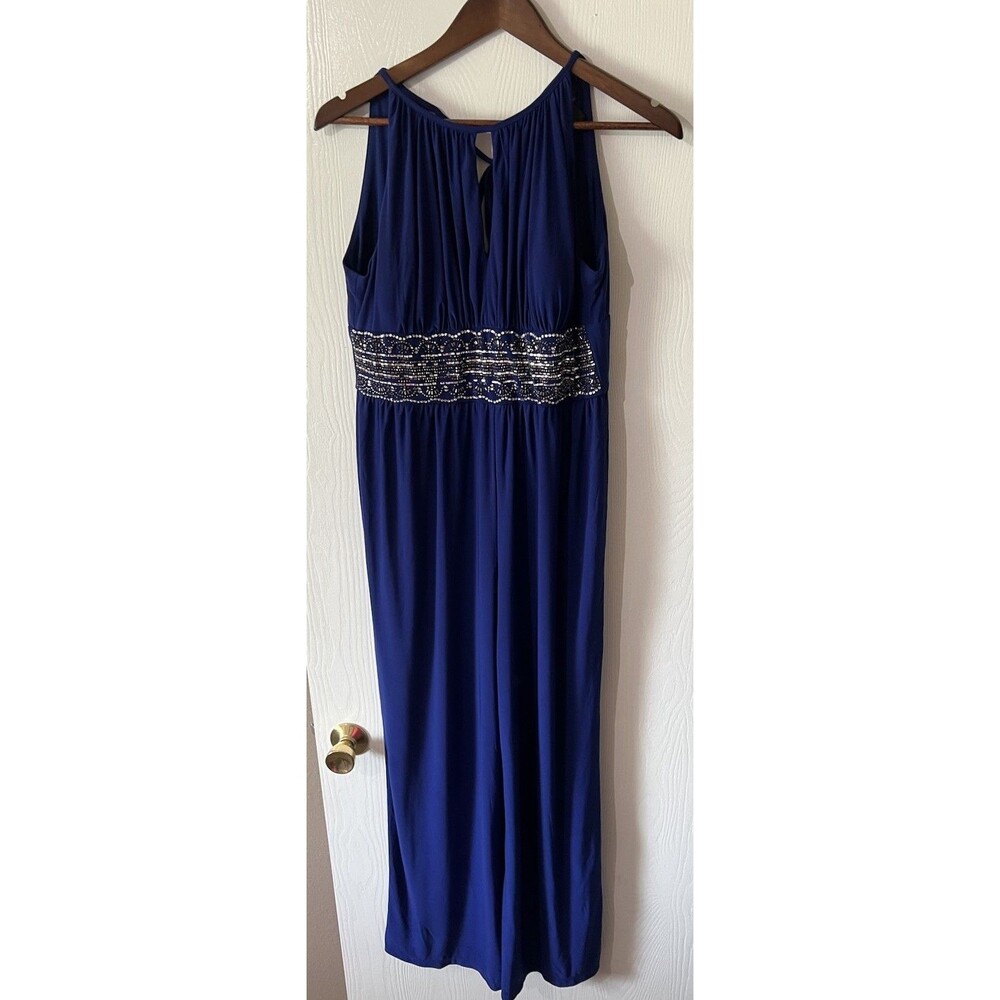 R&M Richards sz 10 Royal Blue High Neck Grecian Bridesmaid Dress Formal Gown